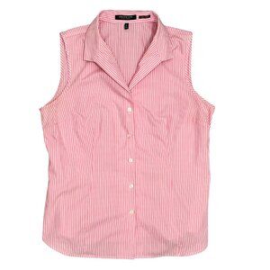 Jones New York Womens Pink Stripe Sleeveless Button Down Blouse Office Chic Sz L